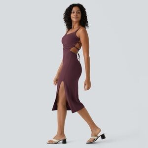 NWT Halara backless crisscross lace up bodycon midi dress, size M, burgundy